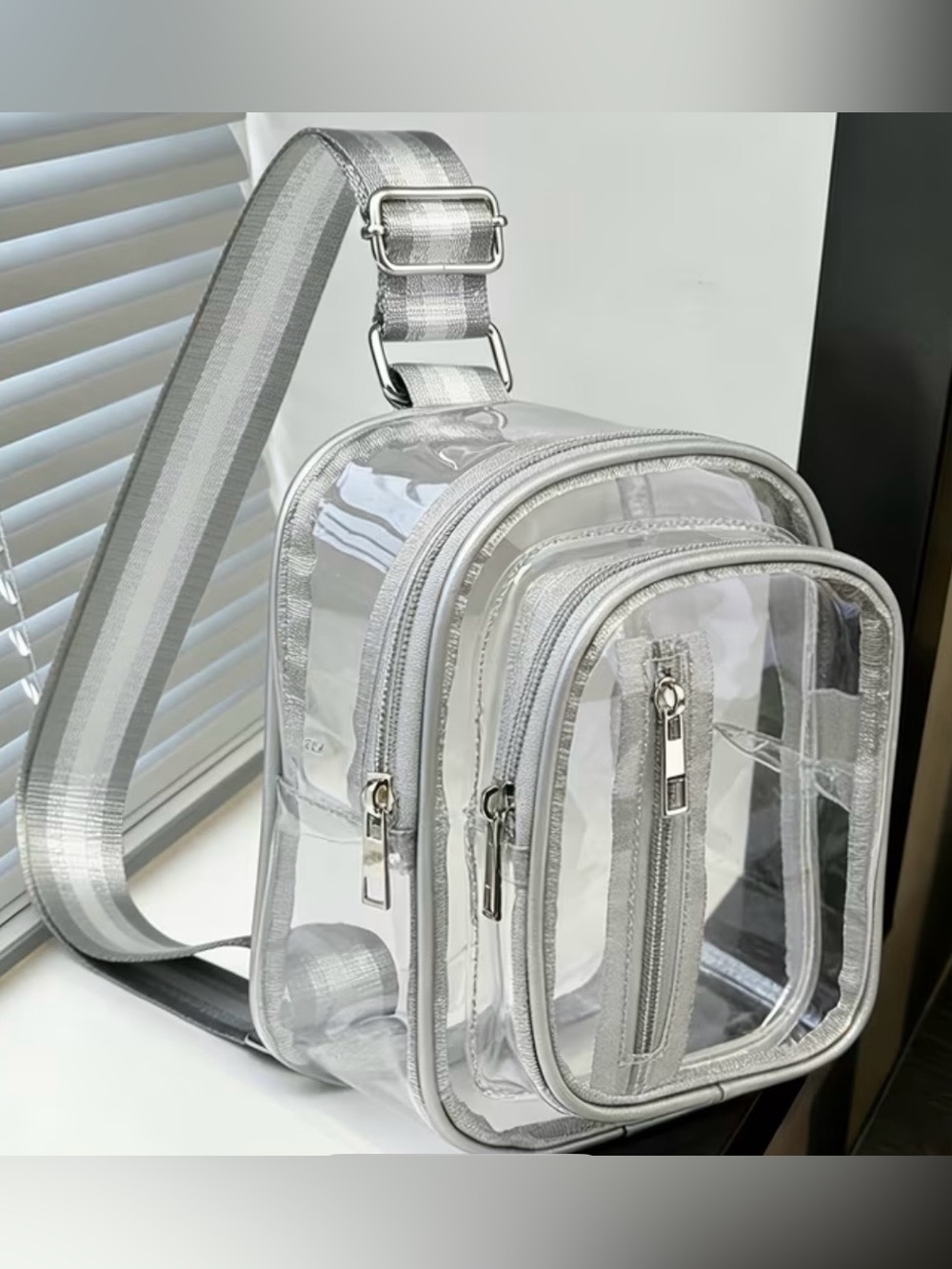 7/$70 Stadium Approved Clear Crossbody Sling Bag Silver PVC 🔖